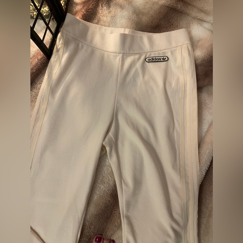 Adidas Flare Trousers - size Large Women’s Wonder White (off-white) NWT